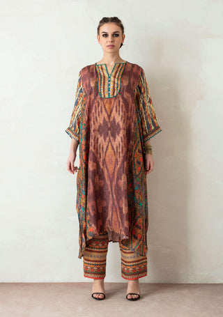 Rajdeep Ranawat-Brown Printed Dress With Palazzo-INDIASPOPUP.COM