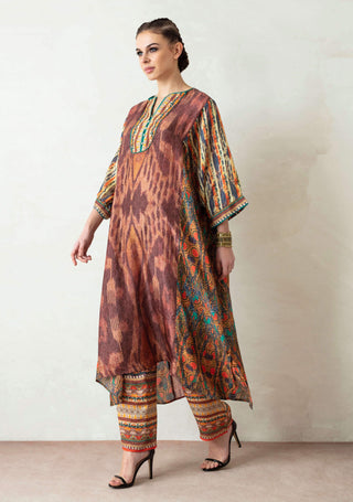 Rajdeep Ranawat-Brown Printed Dress With Palazzo-INDIASPOPUP.COM