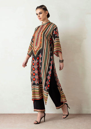 Rajdeep Ranawat-Black-Red Panelled Kurta With Palazzo-INDIASPOPUP.COM