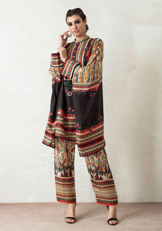Rajdeep Ranawat-Black Printed Tunic With Palazzo-INDIASPOPUP.COM