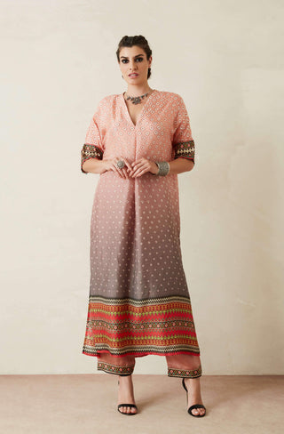 Rajdeep Ranawat-Peach Printed Kimono Tunic With Palazzo-INDIASPOPUP.COM