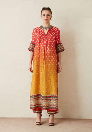 Rajdeep Ranawat-Orange Printed Kimono Tunic With Palazzo-INDIASPOPUP.COM