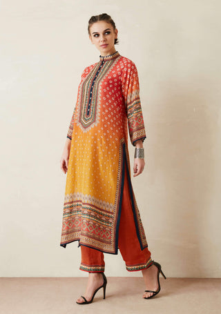 Rajdeep Ranawat-Orange Printed Kurta With Palazzo-INDIASPOPUP.COM