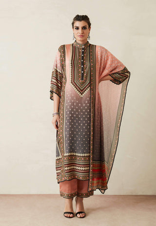 Rajdeep Ranawat-Peach Long Kurta With Palazzo And Stole-INDIASPOPUP.COM