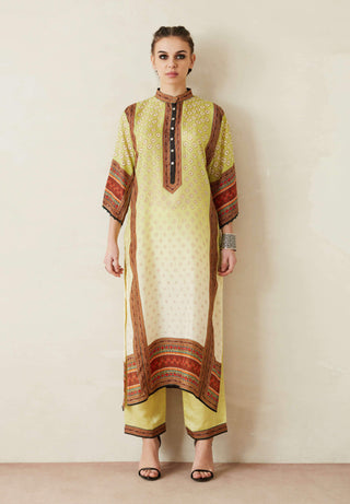 Rajdeep Ranawat-Lime Green Panelled Kurta With Palazzo Pants-INDIASPOPUP.COM