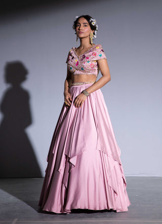 Rachit Khanna Turquoise-Dark Rosegold Top With Skirt And Belt-INDIASPOPUP.COM