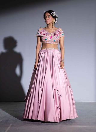 Rachit Khanna Turquoise-Dark Rosegold Top With Skirt And Belt-INDIASPOPUP.COM