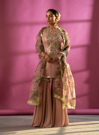 Rachit Khanna Turquoise-Dark Rose Gold Garara Set-INDIASPOPUP.COM