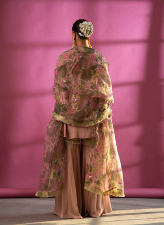 Rachit Khanna Turquoise-Dark Rose Gold Garara Set-INDIASPOPUP.COM