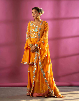 Rachit Khanna Turquoise-Mustard Anarkali Set-INDIASPOPUP.COM