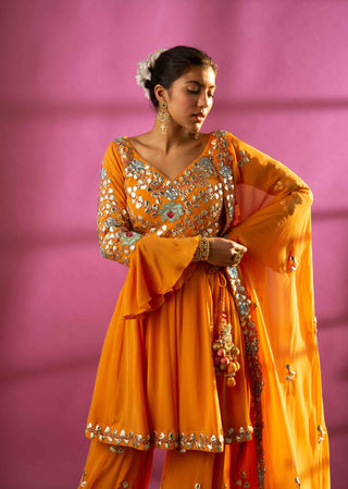 Rachit Khanna Turquoise-Mustard Anarkali Set-INDIASPOPUP.COM