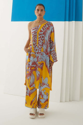 Studio Rigu-Tropical One Shoulder Kurta With Trousers-INDIASPOPUP.COM