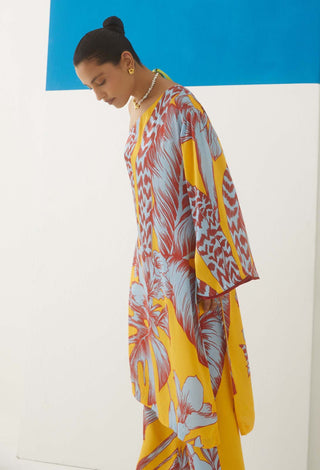 Studio Rigu-Tropical One Shoulder Kurta With Trousers-INDIASPOPUP.COM