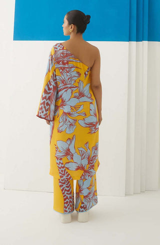 Studio Rigu-Tropical One Shoulder Kurta With Trousers-INDIASPOPUP.COM