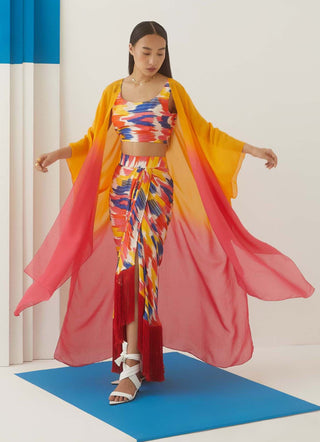 Studio Rigu-Ikat Draped Skirt With Blouse-INDIASPOPUP.COM