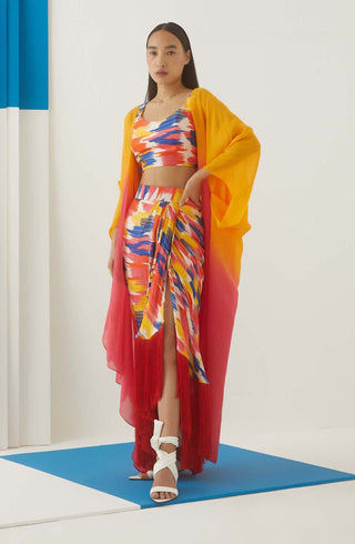 Studio Rigu-Ikat Draped Skirt With Blouse-INDIASPOPUP.COM