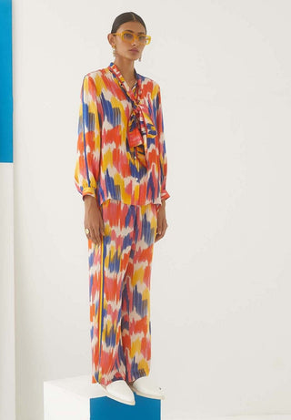 Studio Rigu-Ikat Shirt Front Knot With Trousers-INDIASPOPUP.COM