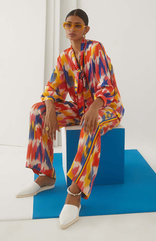 Studio Rigu-Ikat Shirt Front Knot With Trousers-INDIASPOPUP.COM
