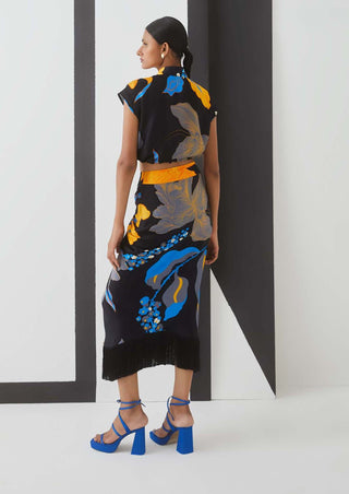 Studio Rigu-Black Starry Night Draped Skirt With Crop Top-INDIASPOPUP.COM