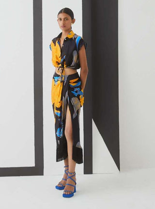 Studio Rigu-Black Starry Night Draped Skirt With Crop Top-INDIASPOPUP.COM