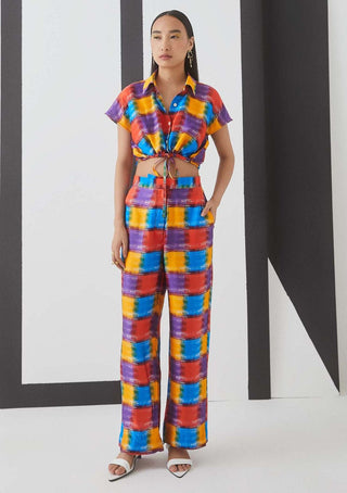 Studio Rigu-Multicolor Cropped Shirt With Straight Pants-INDIASPOPUP.COM