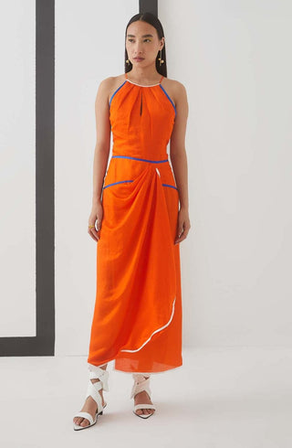 Studio Rigu-Orange Lucy Skater Linen Dress-INDIASPOPUP.COM