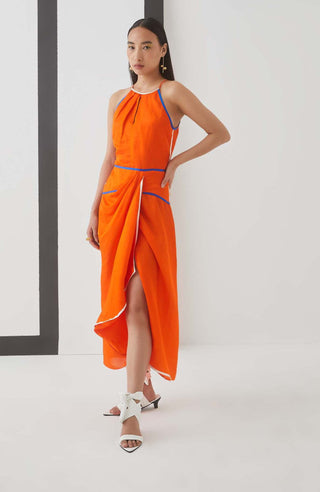 Studio Rigu-Orange Lucy Skater Linen Dress-INDIASPOPUP.COM