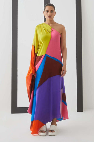 Studio Rigu-Multicolor Luna One Shoulder Dress-INDIASPOPUP.COM