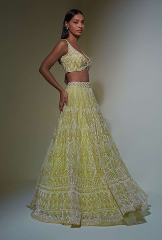 Ritika Mirchandani-Lime Green Embroidered Lehenga Set-INDIASPOPUP.COM