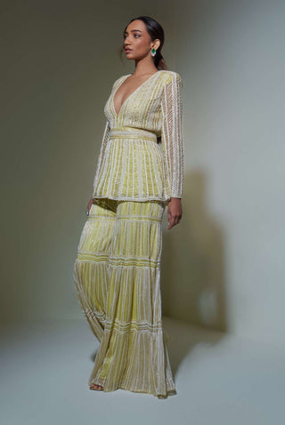 Ritika Mirchandani-Lime Green Kurta With Sharara And Belt-INDIASPOPUP.COM