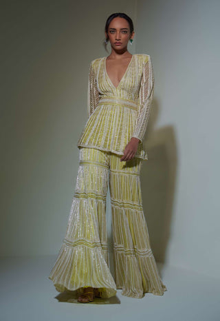 Ritika Mirchandani-Lime Green Kurta With Sharara And Belt-INDIASPOPUP.COM