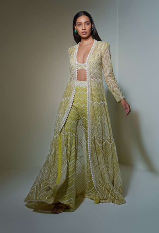 Ritika Mirchandani-Lime Green Sharara With Jacket And Bustier-INDIASPOPUP.COM