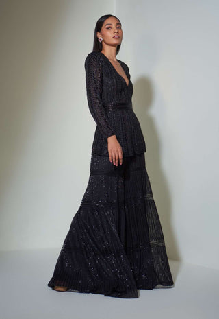 Ritika Mirchandani-Black Kurta With Sharara And Belt-INDIASPOPUP.COM