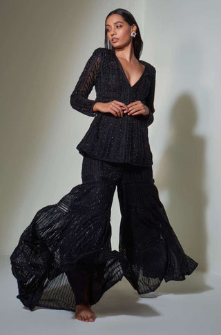 Ritika Mirchandani-Black Kurta With Sharara And Belt-INDIASPOPUP.COM