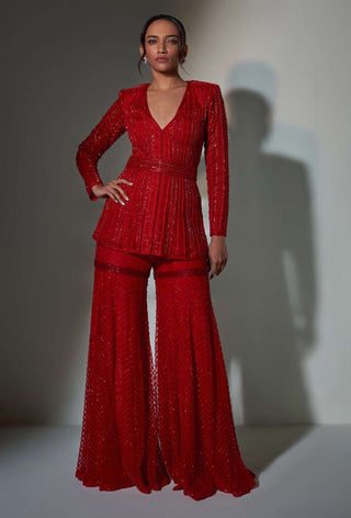 Ritika Mirchandani-Red Sharara With Kurta And Belt-INDIASPOPUP.COM