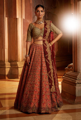 Nitika Gujral-Rust Embroidered Lehenga Set-INDIASPOPUP.COM