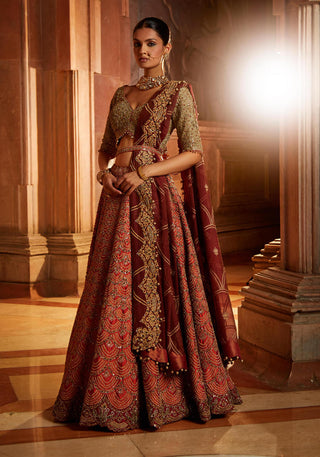 Nitika Gujral-Rust Embroidered Lehenga Set-INDIASPOPUP.COM