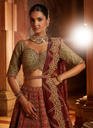 Nitika Gujral-Rust Embroidered Lehenga Set-INDIASPOPUP.COM