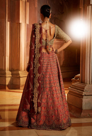 Nitika Gujral-Rust Embroidered Lehenga Set-INDIASPOPUP.COM
