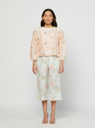 Meadow-Peach Embroidered Blouse-INDIASPOPUP.COM