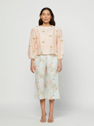 Meadow-Peach Embroidered Blouse-INDIASPOPUP.COM