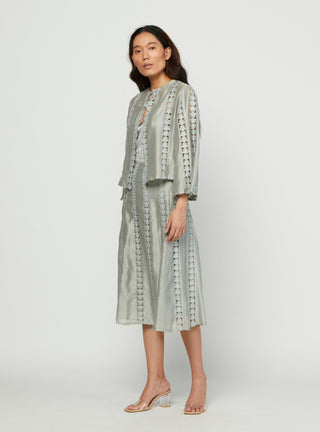 Meadow-Green Lace Jacket & Skirt-INDIASPOPUP.COM