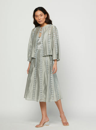 Meadow-Green Lace Jacket & Skirt-INDIASPOPUP.COM