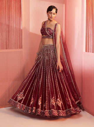 Sanya Gulati-Plum Embroidered Lehenga And Blouse With Double Dupatta-INDIASPOPUP.COM