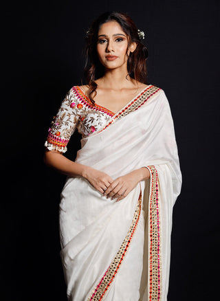 Archana Kochhar-Ivory Silk Saree Set-INDIASPOPUP.COM