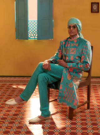 Siddhartha Bansal-Sea Green Sherwani With Churidaar-INDIASPOPUP.COM