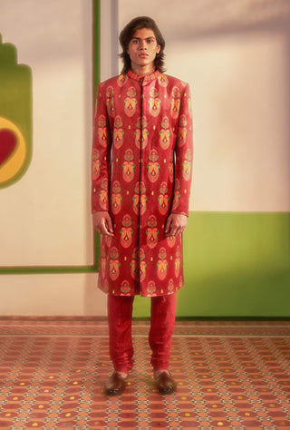 Siddhartha Bansal-Royal Maroon Sherwani With Churidaar-INDIASPOPUP.COM