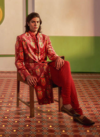Siddhartha Bansal-Royal Maroon Sherwani With Churidaar-INDIASPOPUP.COM