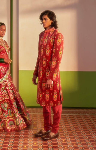 Siddhartha Bansal-Royal Maroon Sherwani With Churidaar-INDIASPOPUP.COM