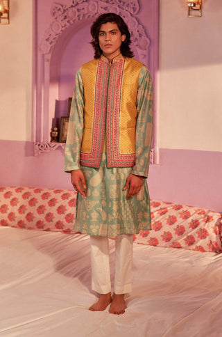 Siddhartha Bansal-Sea Surf Printed Kurta Bundi Set-INDIASPOPUP.COM